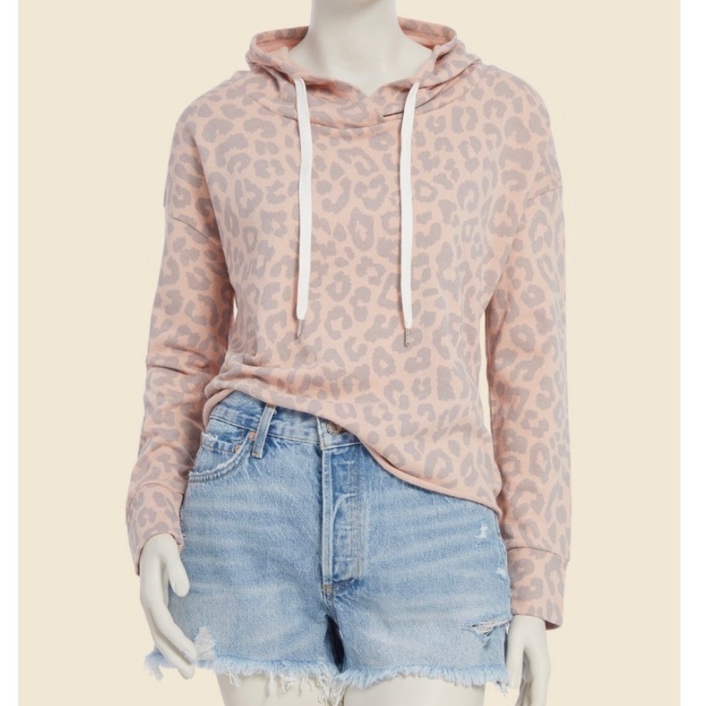 Peyton Jensen Pink Gray Leopard Pull Over Hooded Sweatshirt Size Small - Picture 2 of 15